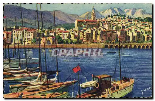 Cartes postales Cote d Azur Menton Le port et la vieille ville Bateaux