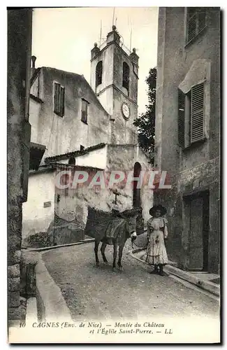 Cartes postales Cagnes Montee du Chateau et l Eglise Saint Pierre Ane Mule