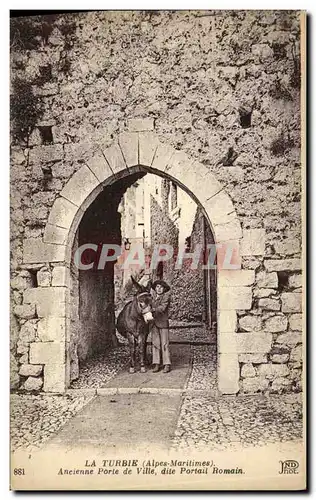 Cartes postales La Turbie Ancienne Porte de Ville dite Portail Romain Jeune homme et ane