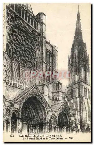 Cartes postales Cathedrale de Chartres Le Portail Nord et la Tour