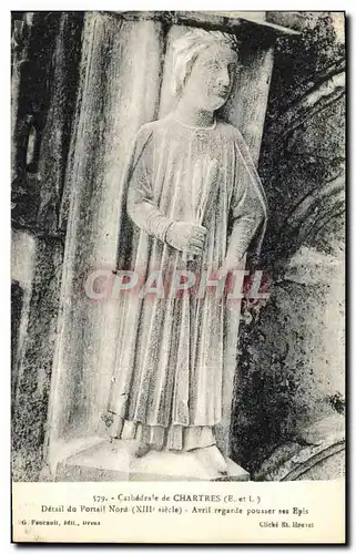 Ansichtskarte AK Chartres La Cathedrale Detail Portail Nord Avril regarde pousser ses epis