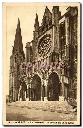 Cartes postales Chartres Chapelle Le Portail Sud et la Fleche
