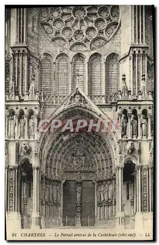 Cartes postales Chartres Le Portail Central de la Cathedrale Cote Sud