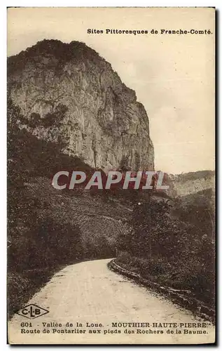 Cartes postales Vallee de la Loue Mouthier Haute Pierre Route de Pontarlier aux pieds des Rochers de la Baume