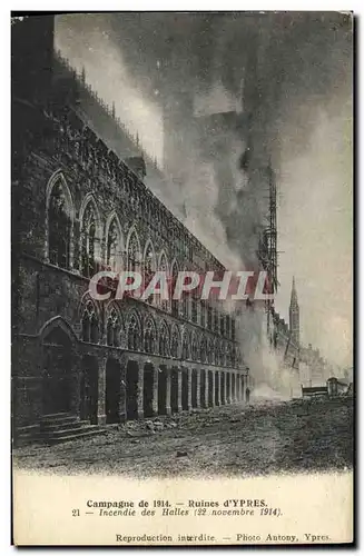 Cartes postales Campagne De Ruines D Ypres Incendie des halles