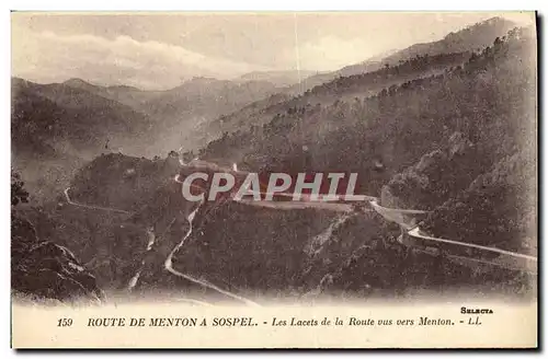 Cartes postales Route de Menton A Sospel Les Lacets de la Route Vus Vers Menton