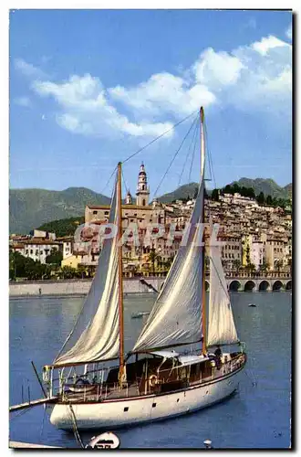 Cartes postales moderne Menton La vieille ville et le port Bateau