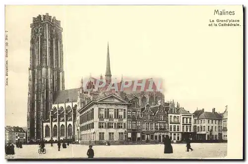 Ansichtskarte AK Malines La Grand Place et la Cathedrale