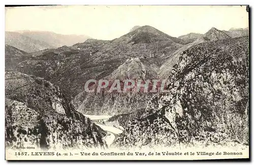 Cartes postales Levens Vue du Confiuent du Var de la VEsubie et le village de Bonson