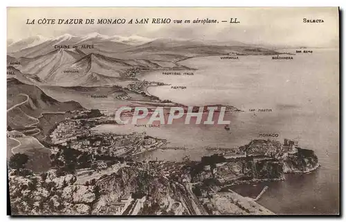 Cartes postales Monaco a San Remo Vue en aeroplane