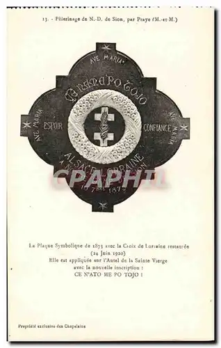 Ansichtskarte AK Peterinage de Sion Par Praye La plaque symbolique de 1873 avec la croix de Lorraine restauree