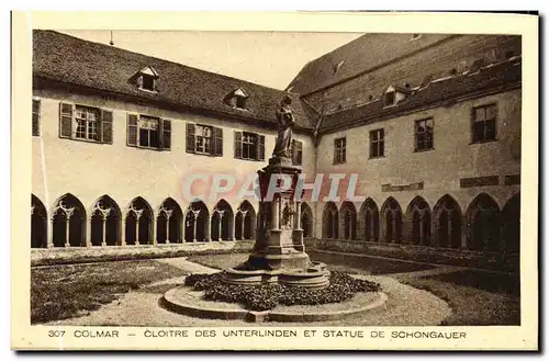 Cartes postales Colmar Cloitre des Unterlinden et Statue de Schongauer