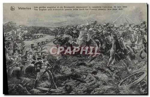 Cartes postales Waterloo Les gardes anglaises et de Brunswick repoussent la cavalerie francaise Militaria