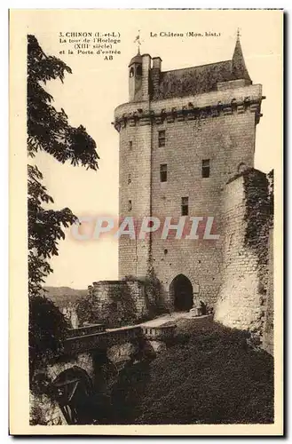 Cartes postales Chinon Le Chateau La Tour de L Horloge et la porte d entree