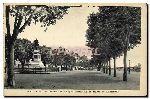 Cartes postales Macon Les Promenades du quai Lamartine et statue de Lamartine