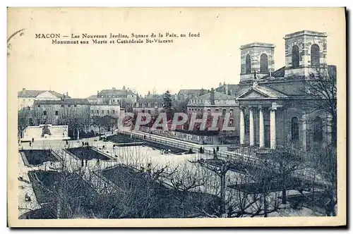 Cartes postales Macon Les Nouveaux Jardins Square de la Paix au fond Monument aux Morts et Cathedrale St Vincent