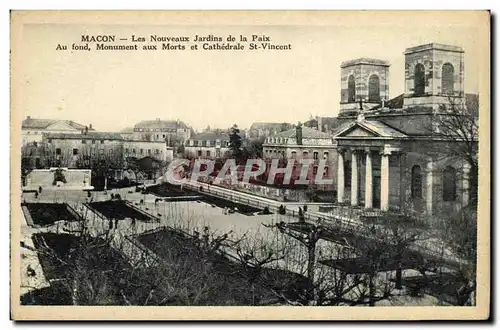 Cartes postales Macon Les Nouveaux Jardins de la Paix Au fond Monument aux Morts et Cathedrale St Vincent