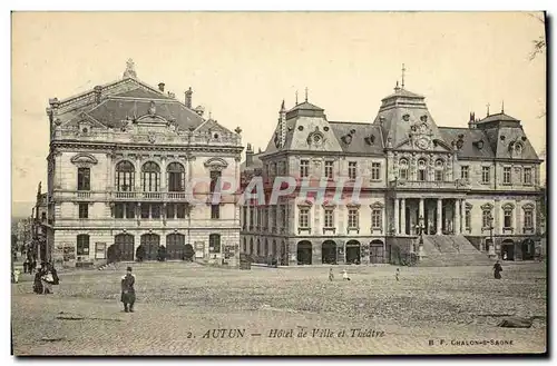 Cartes postales Autun Hotel de Ville et Theatre