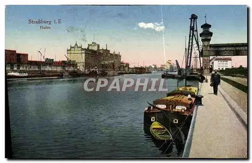 VINTAGE POSTCARD Strasbourg I E Hafen Boat