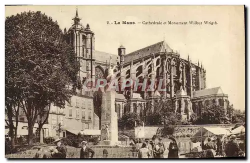 Ansichtskarte AK Le Mans Cathedrale et Monument Wilbur Wright Aviation Marche