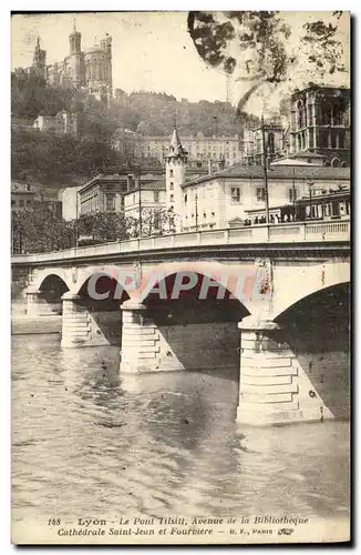 Ansichtskarte AK Lyon Le pont Tilsitt Avenue de la bibliotheque Cathedrale Saint Jean et Fourviere