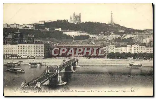 Ansichtskarte AK Lyon Le Palais de Justice et le Coteau de Fourviere La Tour et le Restaurant Gay