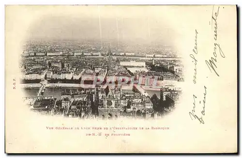 Cartes postales Vue Generale de Lyon prise de l observatoire de la basilique de ND de Fourviere