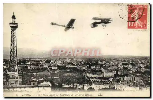 Cartes postales Lyon Tour Metallique de Fourviere et la Croix Rousse Avions Aviation