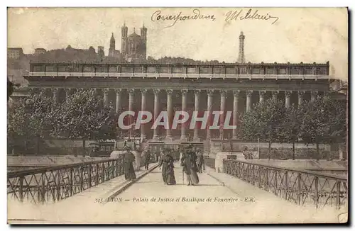 Cartes postales Lyon Palais de Justice et Basilique de Fourviere