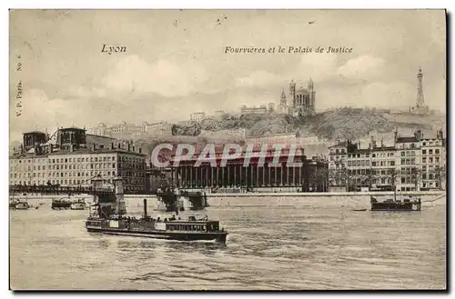 Cartes postales Lyon Fourvieres et le Palais de Justice Bateau