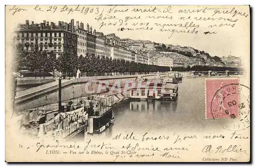 Cartes postales Lyon Vue sur le Rhone le Quai St Clair peniches