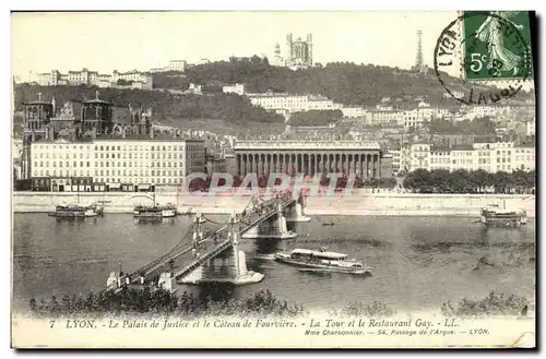 Cartes postales Lyon Le Palais de Justice et le Catheau de Fourviere La Tour et le restaurant Gay