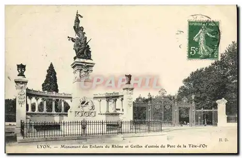 Ansichtskarte AK Lyon Monument des Enfants du Rhone et Grilles d Entree du Pare de la