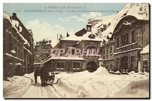 Cartes postales La Bourboule sous la neige La place de l etablissement Choussy en hiver