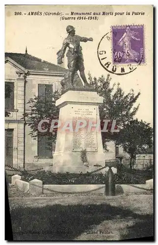 Cartes postales Ambes Monument aux Morts Pour la Patrie Militaria