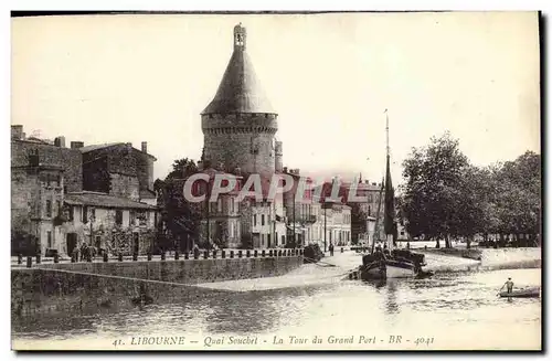 Cartes postales Libourne Quai Souchet La Tour du Grand Port Bateau