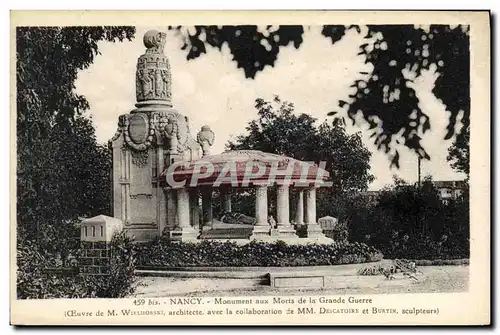 Cartes postales Nancy Monument aux Morts de la Grande Guerre Militaria