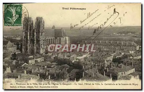 Cartes postales Toul Panorama de la ville Vue prise de l eglise St Gengoult Hotel de ville Cathedrale et caserne