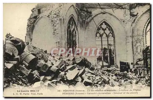 Cartes postales Peronne La devastation allemande Interieur de l eglise Militaria