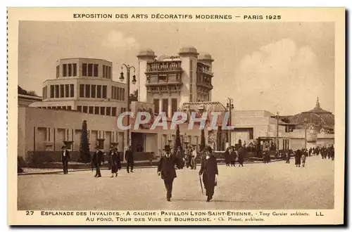 Cartes postales Exposition des Arts Decoratifs Modernes Paris 1925 Esplande des Invalides A Gauche Pavillon Lyon