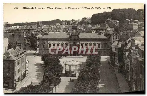 Cartes postales Morlaix La Place Thiers le Kiosque et l hotel de Ville