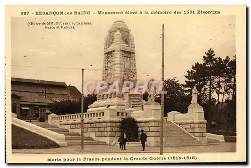 Cartes postales Besancon les Bains Monument eleve a la memoire des 1531 bisontins morts pour la France Militaria