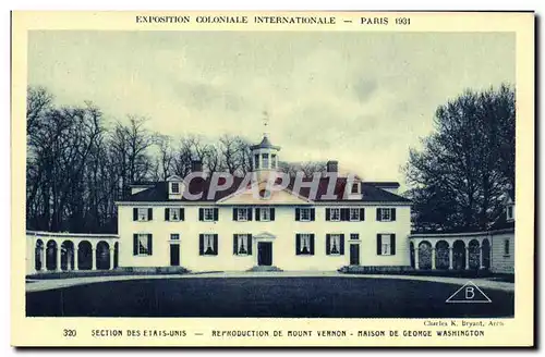 Cartes postales Paris Exposition Coloiale Internationale 1931 Section des Etats Unis Mount Vernon Maison de Geor