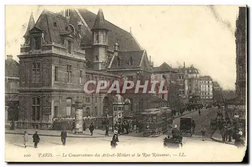 VINTAGE POSTCARD Paris Conservatpire of Arts and Trades and the Street Reaumur Tram