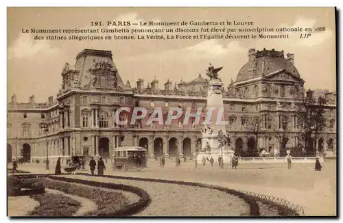 Cartes postales Paris Le Monument de Gambetta et le Louvre