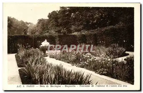 Cartes postales Paris Bois de Boulogne Bagatelle Fontaine de l Amour et l Allee des Iris