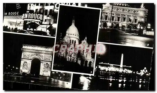 Cartes postales moderne Paris La Nuit Le Moulin Rouge L Opera Le Sacre Coeur