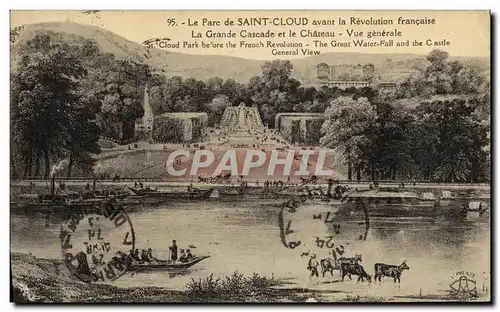 Cartes postales St Cloud Le Parc Avant la Revolution Francaise La Grande Cascade et le Chateau Vue Generale