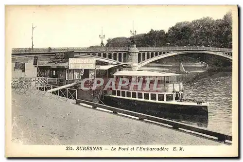 Ansichtskarte AK Suresnes Le Pont et l embarcadere Peniche Chocolat Menier Peniche