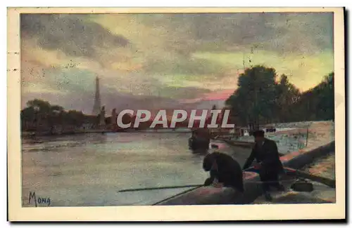 Ansichtskarte AK Paris Pecheurs en Seine au coucher de soleil Vue prise du pont de la Concorde